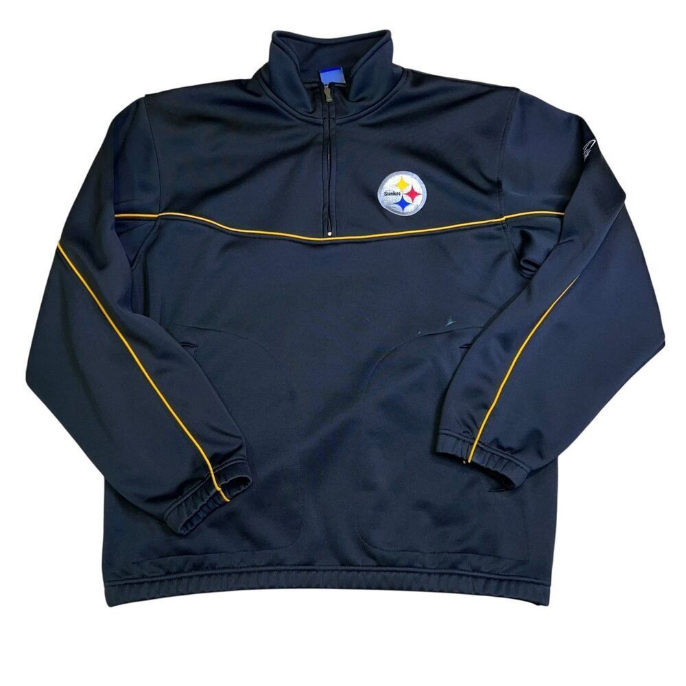 Pittsburgh Steelers Reebok 1/4 Zip Jacket Size Large Pullover Black Yellow